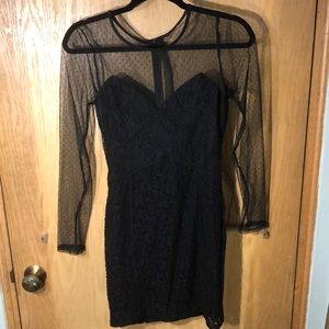 Nordstrom black lace dress w/ navy blue underlay
